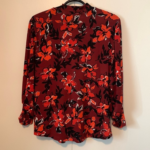 Adrienne Vittadini Dark Red Floral Long Sleeve Turtleneck Shirt Size L/XL - Picture 6 of 9